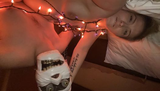 Spooky scary mistaken little slut stepsister on Halloween