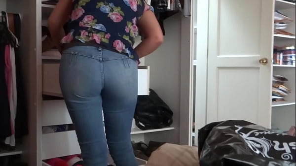 Stepson shows me his erect cock while I get dressed and gives me a big cumshot in my ass