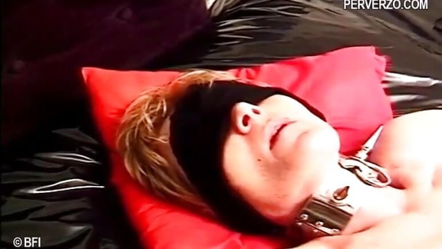 Blindfolded slut gets tied up and whipped