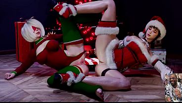 Tight Bald Pussy Eve And 2B Double Dildo Anal Fucking, Surprise Christmas Squirting Slut As A Present